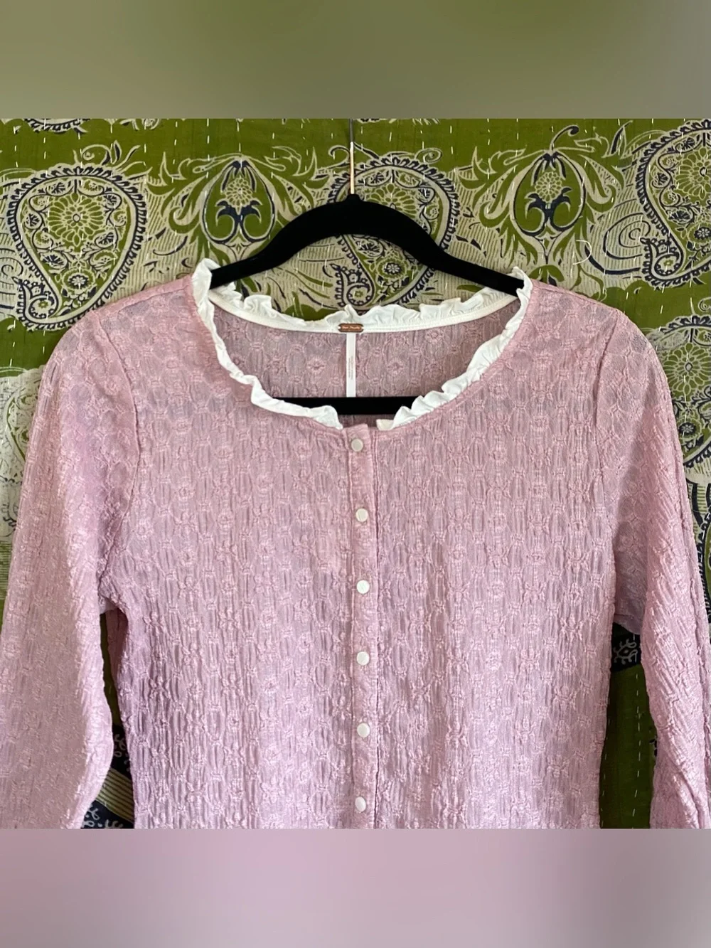 NWT Free People Mauve Blackbird Cardi Textured Ruffle-Trim Top Medium Balletcore - Picture 3 of 15